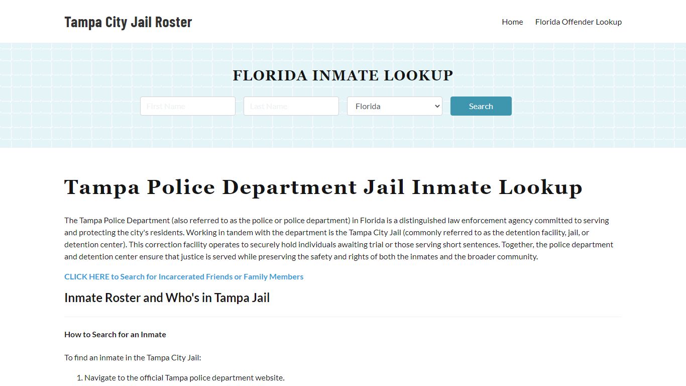 Tampa Police Department & City Jail, FL Inmate Roster, Arrests, Mugshots
